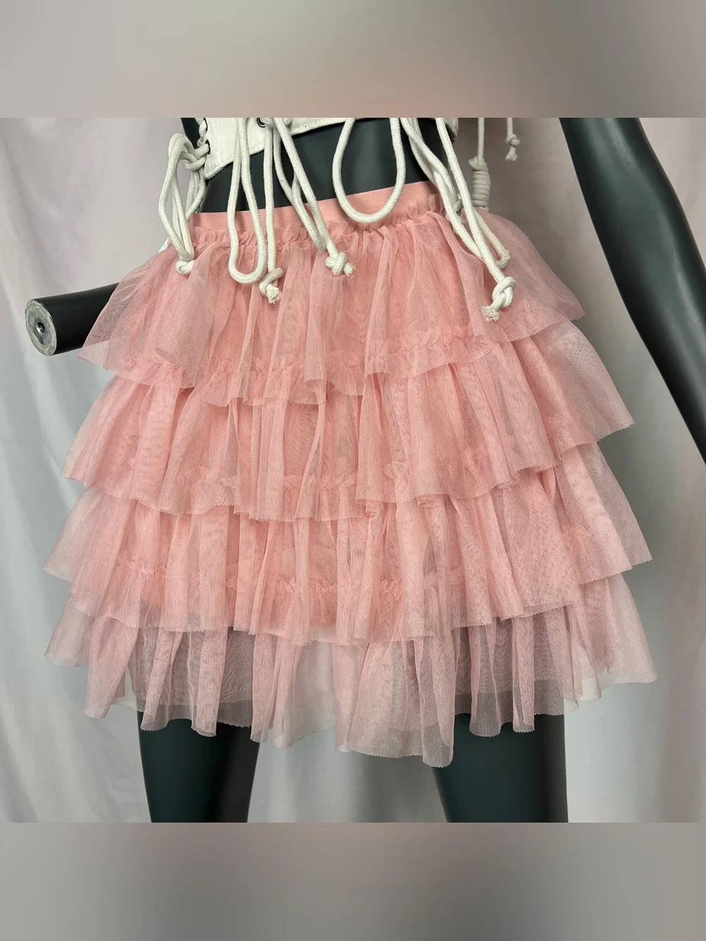 Pastel Rose Pink Mesh Tulle Tiered Fairy Mini Skirt